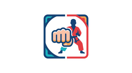 Fototapeta premium Karate martial arts logo with fist and fighter silhouette