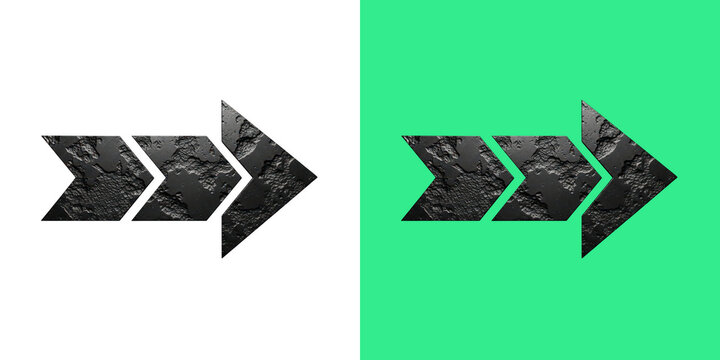 Dual Split Screen Featuring Textured Metallic Arrows Pointing Right On Contrasting Backgrounds