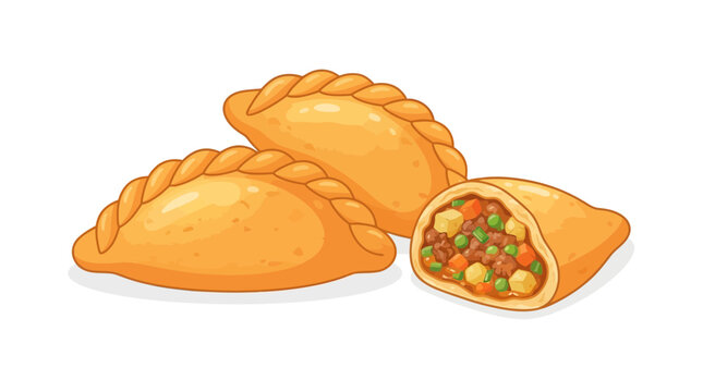 Delicious Empanadas Vector Illustration with Savory Meat and Vegetable Filling