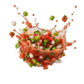 Fresh Pico de Gallo Salsa Splash Isolated on White Background