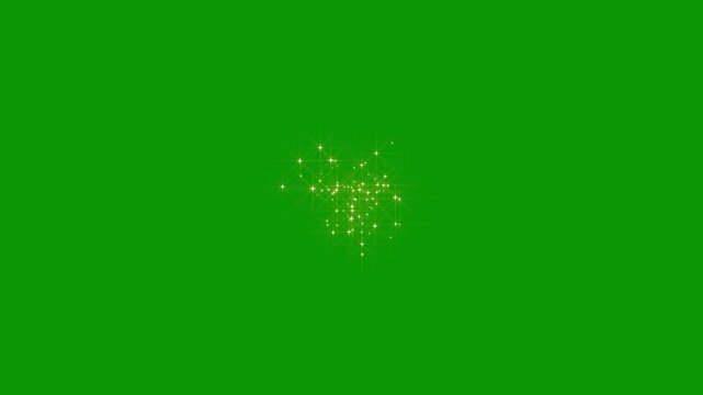 Sparkling fairy stars forming a radiant glowing sphere, magical glitter particles and bright light flares, twinkling cosmic dust burst, elegant 2d sparkle effect overlay on green background, 4k video