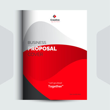 Modern business proposal cover template with red and white abstract curves