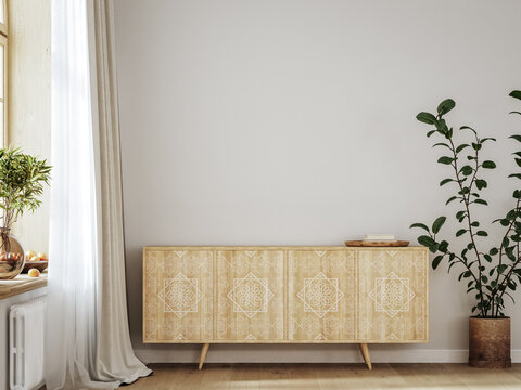 Minimalist modern living room interior background, 3D render