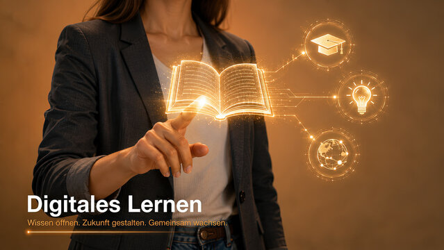 Frau pr&auml;sentiert Konzept f&uuml;r digitales Lernen