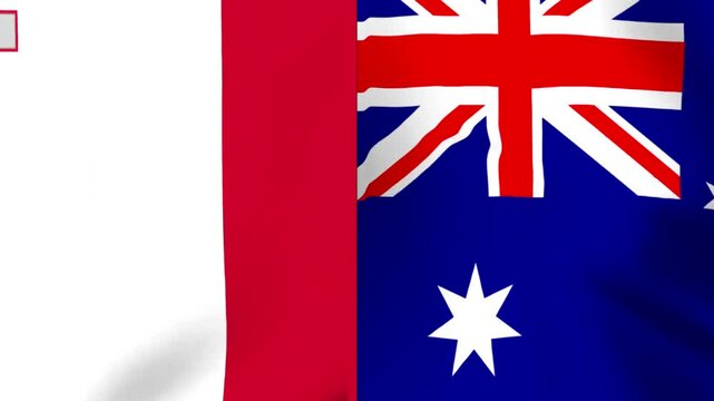 A close up view of the waving national flags of Malta and Australia joined together