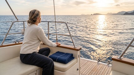 Fototapeta premium Quiet golden hour pause at the stern of a sailing yacht