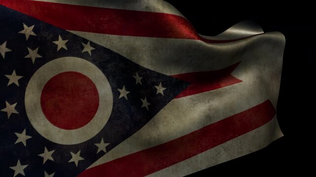Flag of the state of Ohio with time-worn fabric, animated on the alpha channel