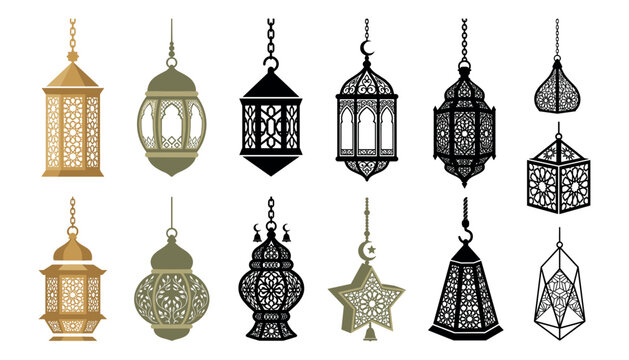 Ramadan Kareem lantern vector illustration set isolated on white background