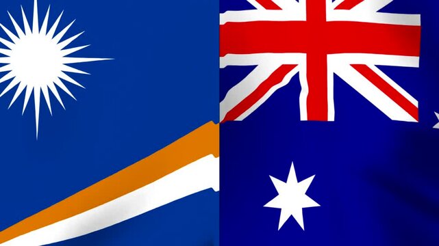 A waving fabric texture combining the national flags of Marshall Islands and Australia side by side