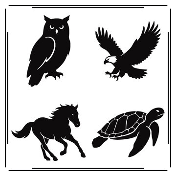 Wild Animals and Birds Silhouette Vector Set