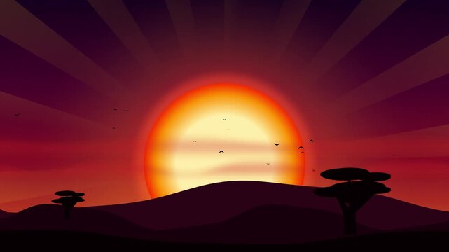 Beautiful African Savannah Sunset Silhouette Landscape