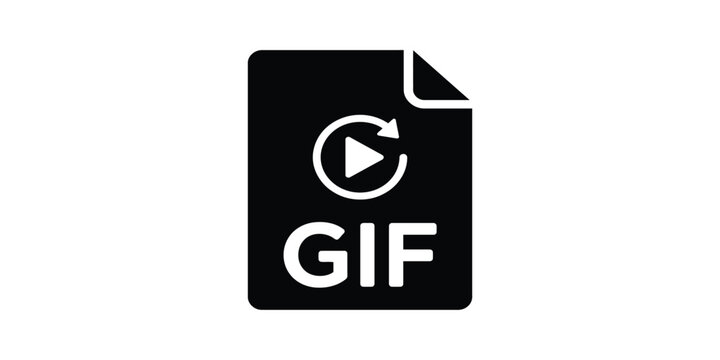 Animated gif file icon with play symbol on transparent background silhouette