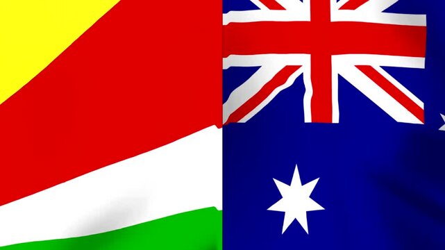 National flags of Seychelles and Australia displayed together side by side with fabric texture