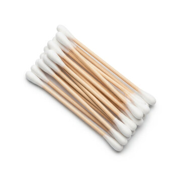 Cotton swabs arranged in a neat row