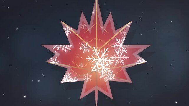 Abstract Maple Leaf with Floating Snowflakes Animation