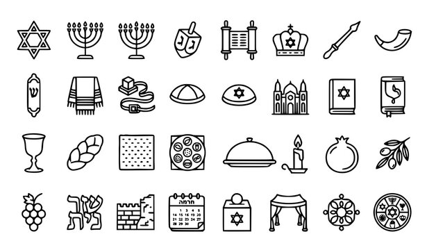 Minimal Jewish Symbols Blue Line Icon Collection for Judaism Culture Holidays and Heritage