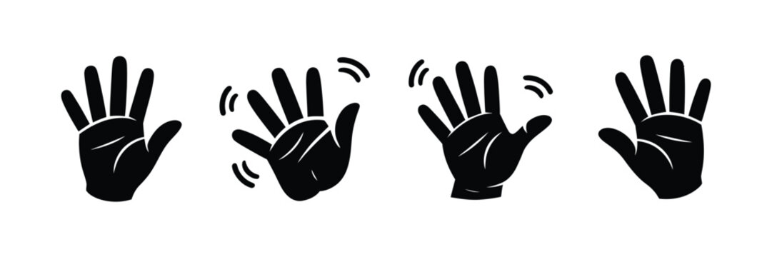 waving hand icon set for hello goodbye welcome and gestures