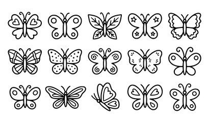 Fototapeta premium Collection of decorative hand drawn butterfly illustrations in different wing patterns for nature themed decorative design