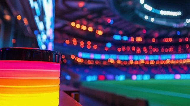 A close up of a baseball field with lights in the background, suitable for sports or event promotion