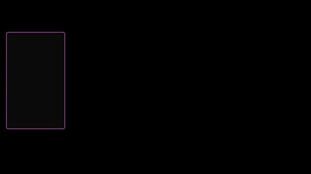 Neon glowing rounded rectangle frame pulsing on dark animation 4k background, for digital interface border