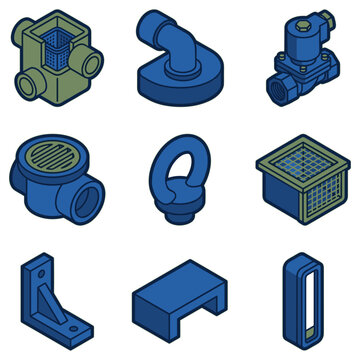 Isometric industrial icons set showcasing various mechanical