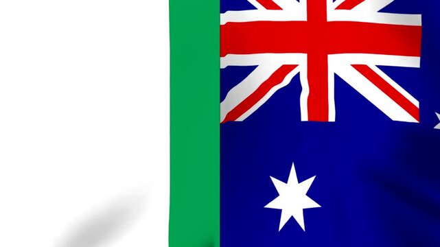 Waving flag of Australia isolated on a white background with green vertical stripe