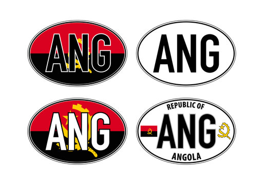 Angola, oval international vehicle registration code license plate car sticker, vector illustration