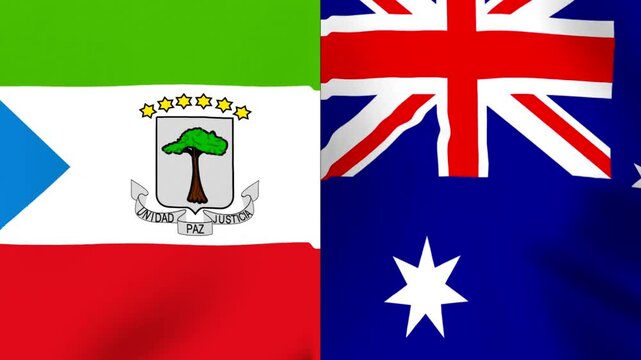 Waving flags of Equatorial Guinea and Australia side by side showing national symbols