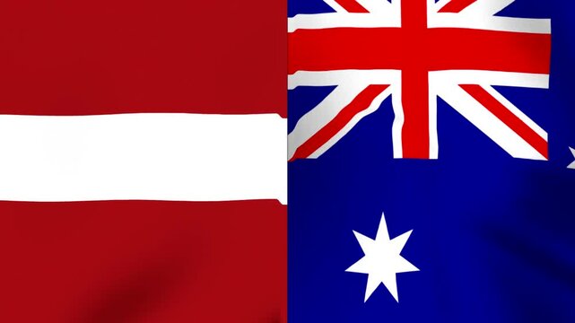 Waving flags of Latvia and Australia side by side in a conceptual diplomatic representation