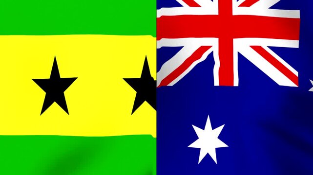 Waving flags of Sao Tome and Principe and Australia side by side