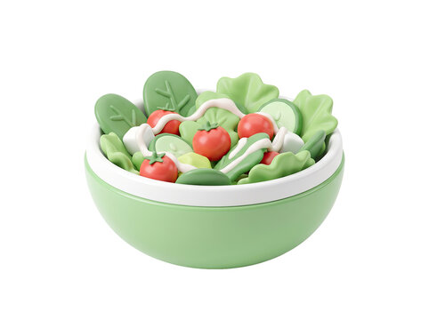 Fresh 3D salad in a bowl with tomatoes, cucumbers, and lettuce