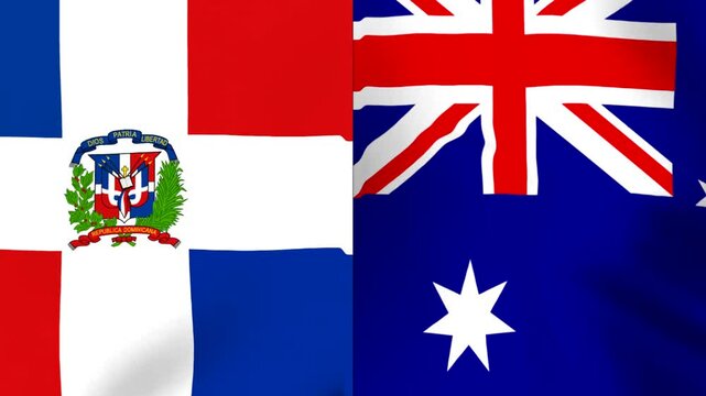 Waving national flags of Dominican Republic and Australia side by side in a conceptual international partnership design
