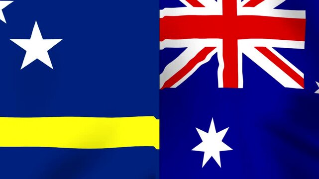 Waving national flags of Curacao and Australia combined in a high quality fabric texture design
