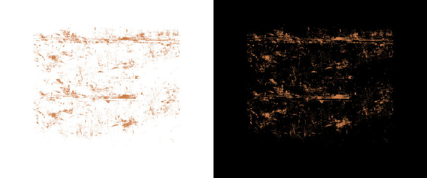 Grunge copper texture overlays, distressed metallic foil brush strokes, weathered bronze paint splatters on black and white backgrounds
