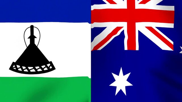 Waving national flags of Lesotho and Australia side by side in a conceptual international relations and diplomacy design