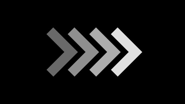 White glowing chevron arrows moving forward animation on black background loop.