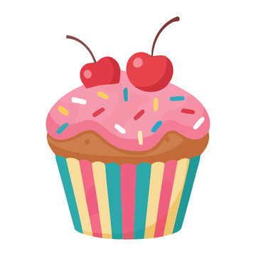 Colorful Cupcake With Cherry Topping