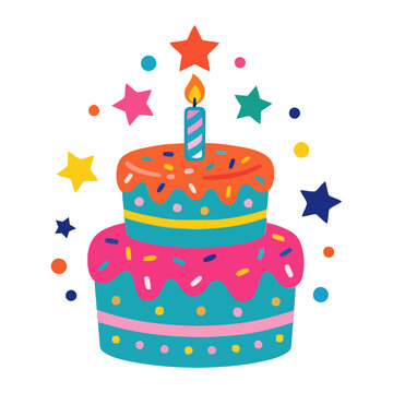 Colorful Birthday Cake With Candles