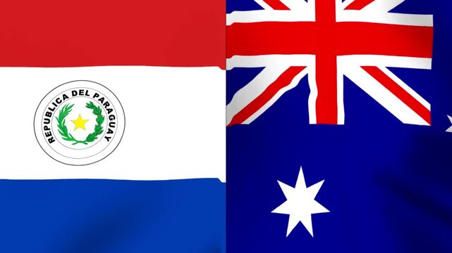 Waving national flags of Paraguay and Australia side by side representing international friendship and diplomatic cooperation