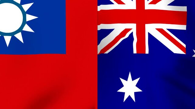 Waving national flags of Taiwan and Australia side by side background