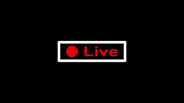 Live streaming indicator with flashing red recording dot for broadcast and digital media production