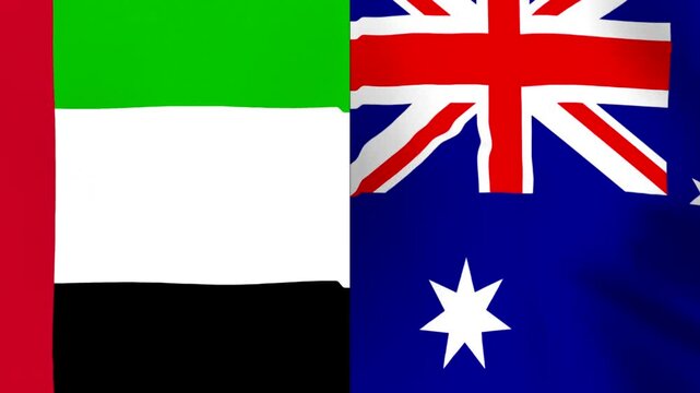 Waving national flags of the united arab emirates and australia combined together