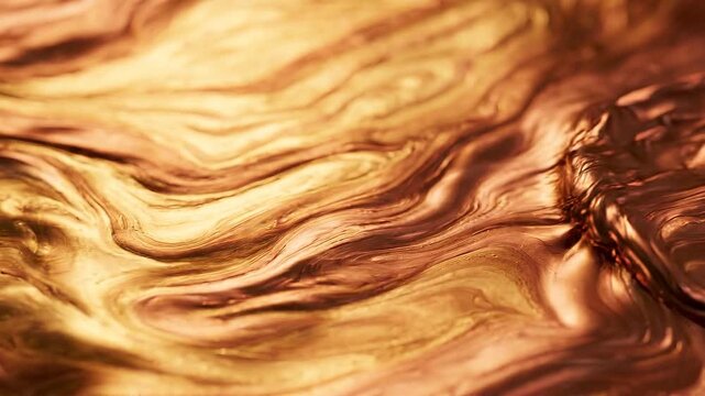 Molten Gold and Bronze Metallic Liquid Flowing and Swirling, Macro Abstract Texture Background