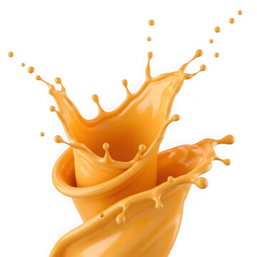 Orange liquid splash isolated on white background for food and beverage design