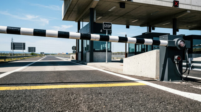 Automated Toll Booth Barrier On Modern Highway Entrance Under Clear Sky Capture