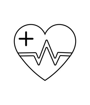Heartbeat Vector with Medical Cross &ndash; Cardiology Pulse & Hospital Healthcare Icon Isolated on White