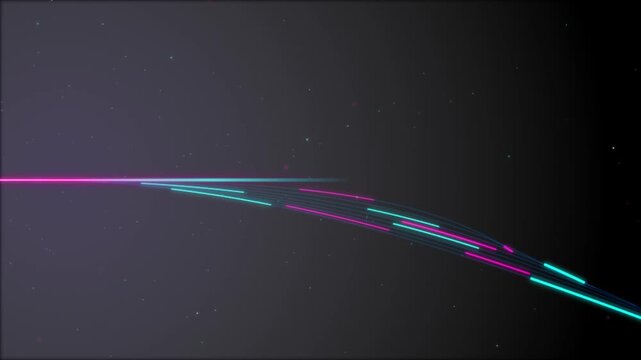 Abstract futuristic glowing neon light trails data flow on dark background animation.