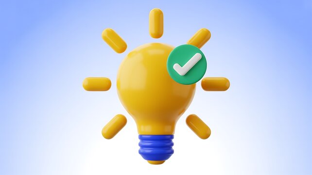 3d light bulb icon with green check mark