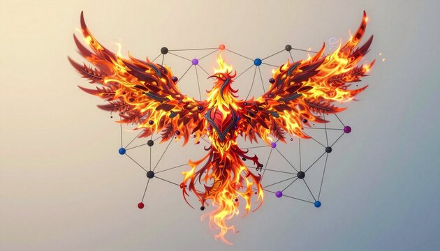 Digital Phoenix with Fiery Flames and Geometric Network