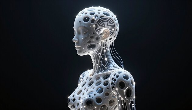 Futuristic AI Humanoid with Neural Network Design